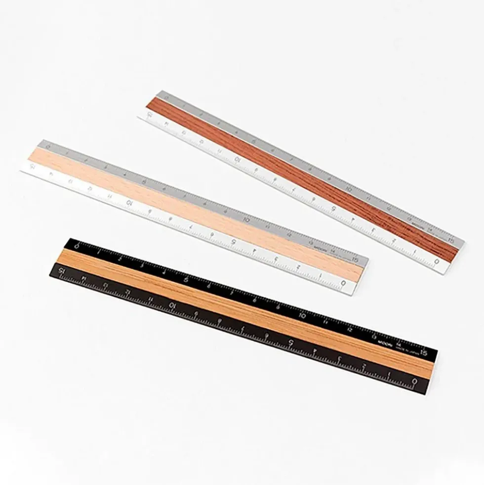 Aluminium and Wood Ruler 15 cm Black / Light Brown