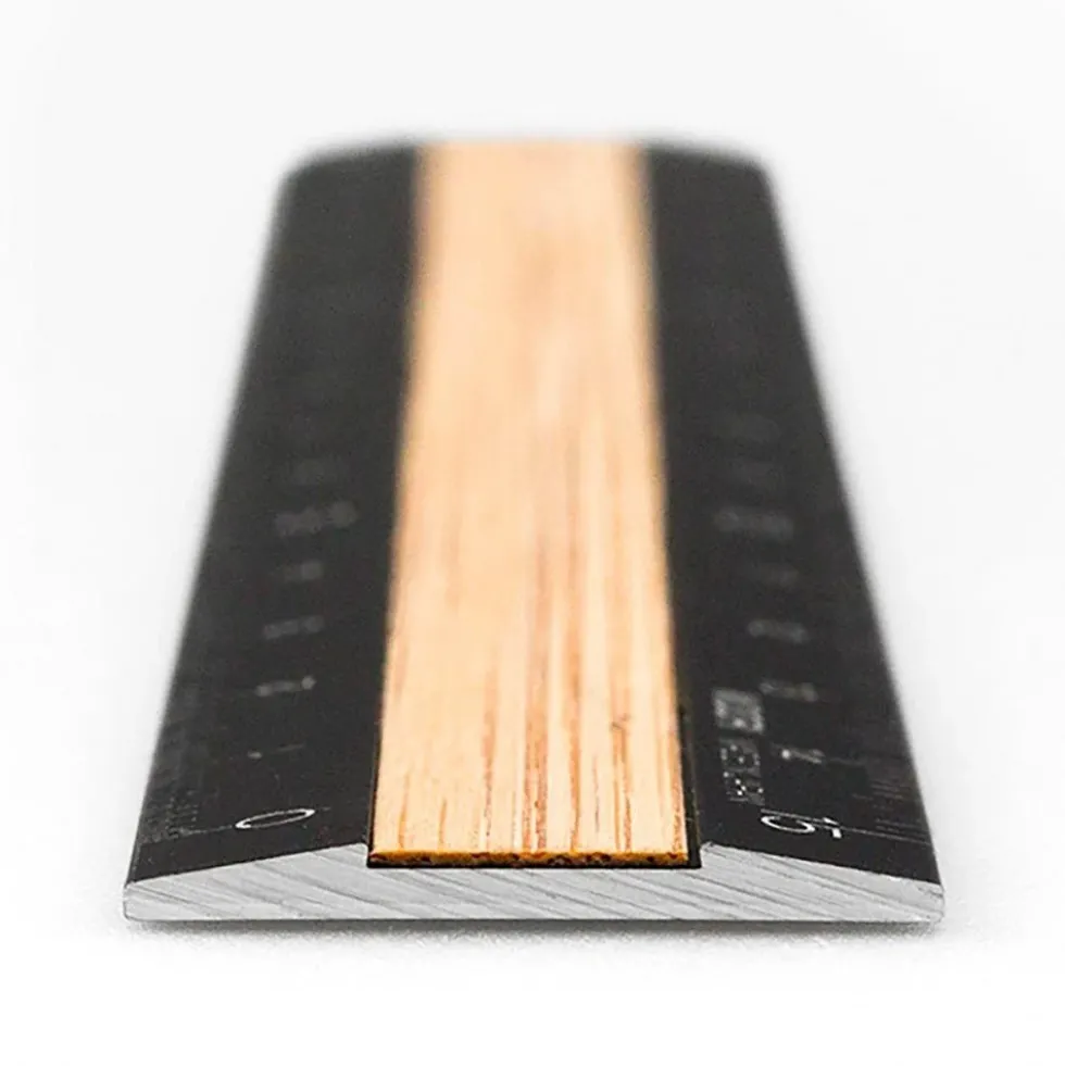 Aluminium and Wood Ruler 15 cm Black / Light Brown