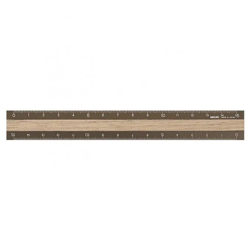 Aluminium and Wood Ruler 15 cm Brown/Dark Brown