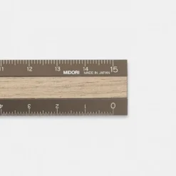 Aluminium and Wood Ruler 15 cm Brown/Dark Brown