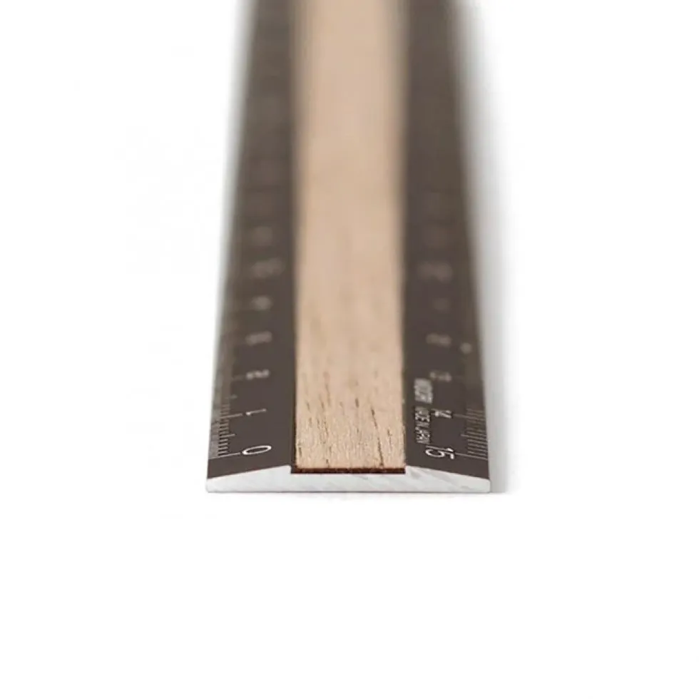 Aluminium and Wood Ruler 15 cm Brown/Dark Brown