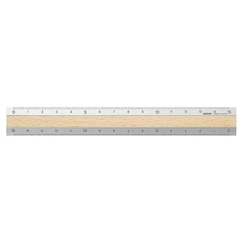 Aluminium and Wood Ruler 15cm Silver/Light Brown