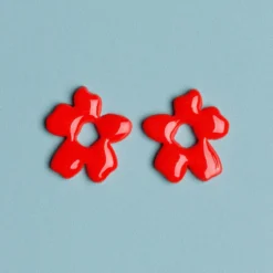 Floral Earrings Red