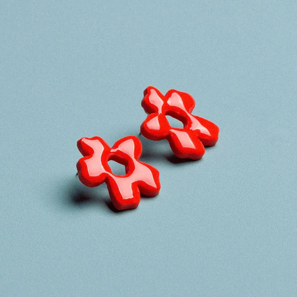 Floral Earrings Red