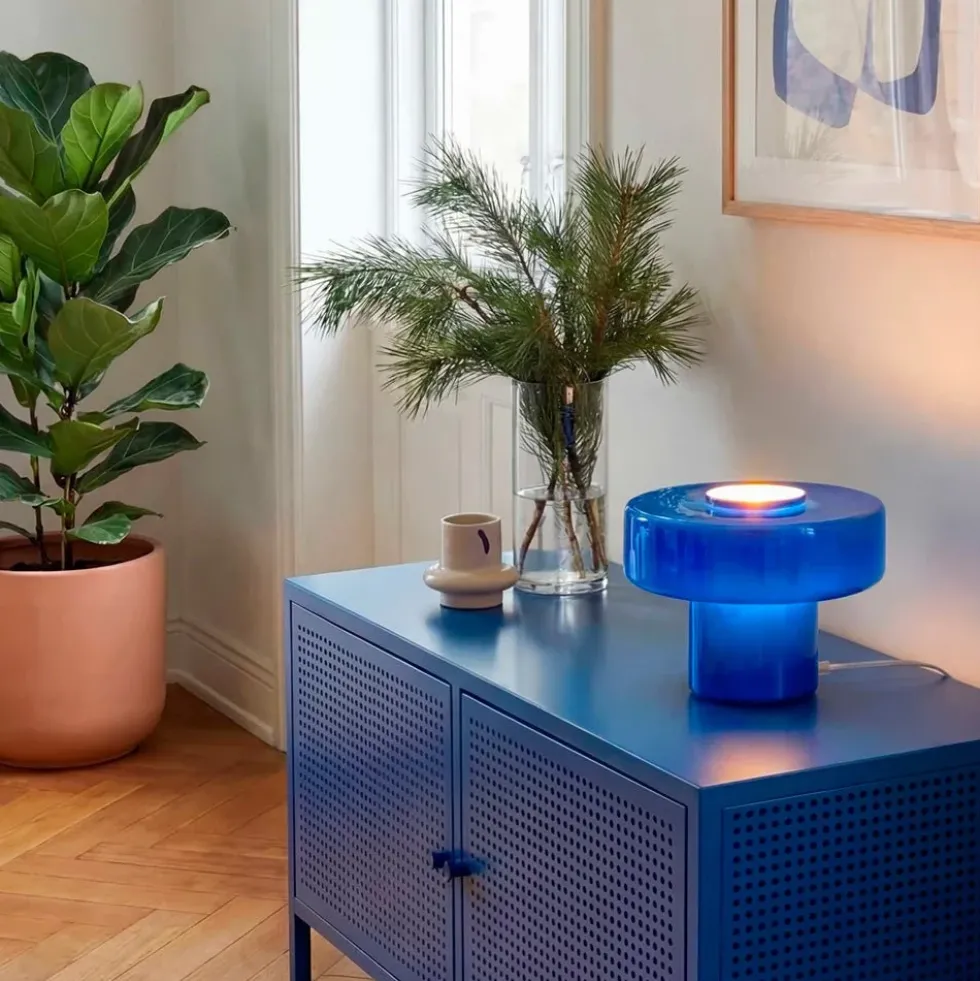 Foza Table Lamp with Colored Glass and Retro Style - Blue