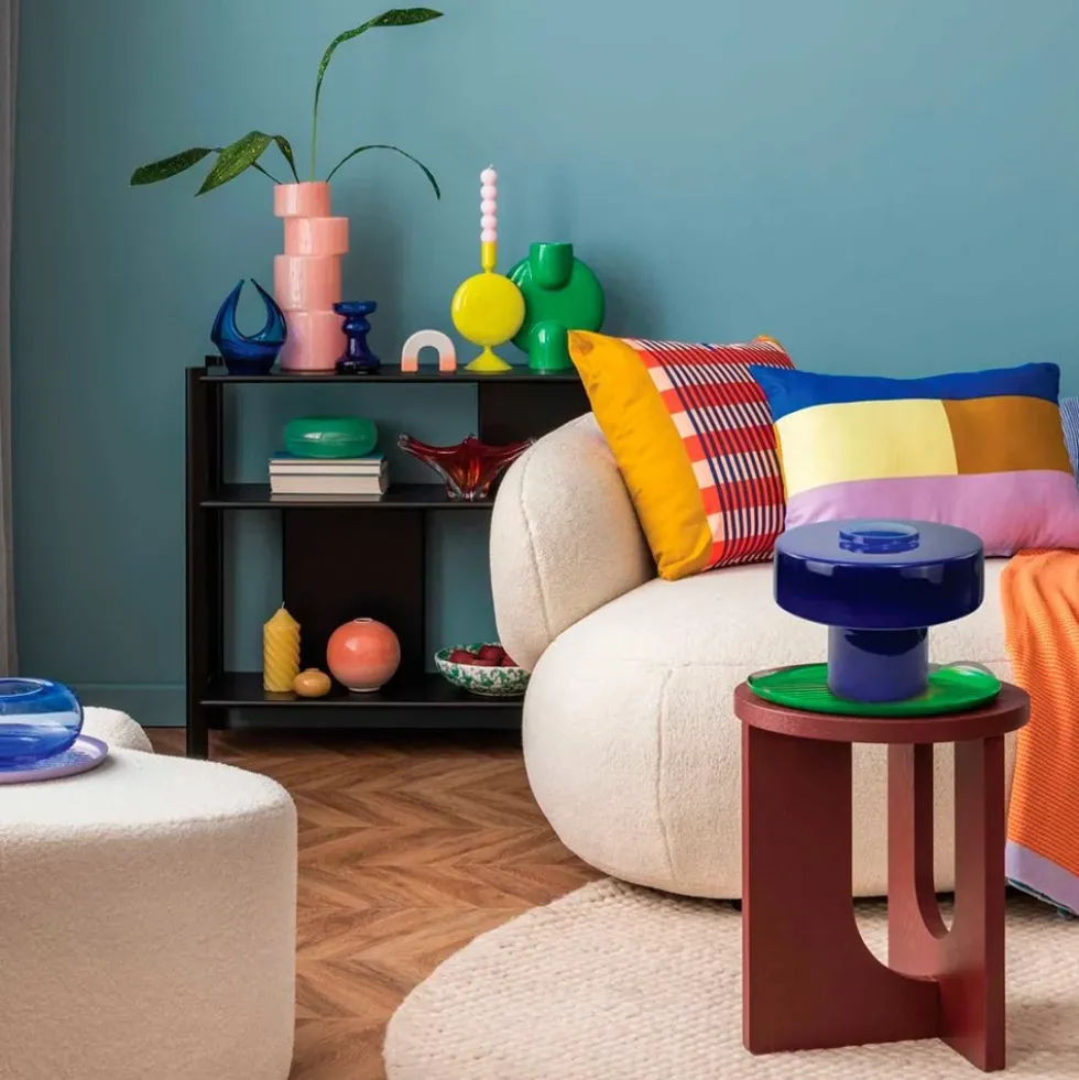 Foza Table Lamp with Colored Glass and Retro Style - Blue