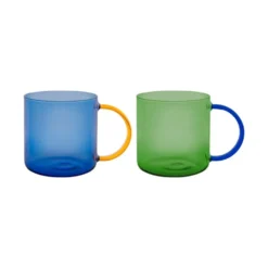 Glass Mugs Fred Green Blue (set of 2)