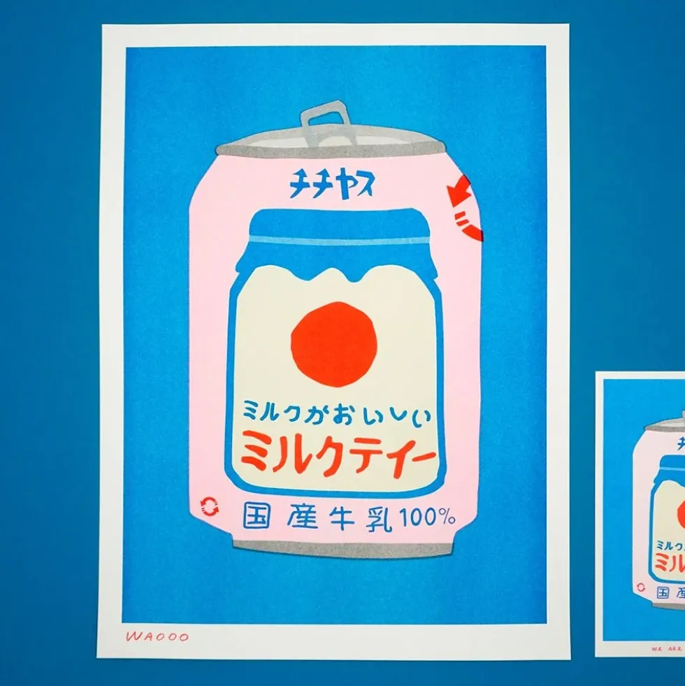 Japanese Milk Tea Can Risograph