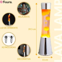 Lava Lamp with Chrome Base, Clear Liquid, and Orange Lava