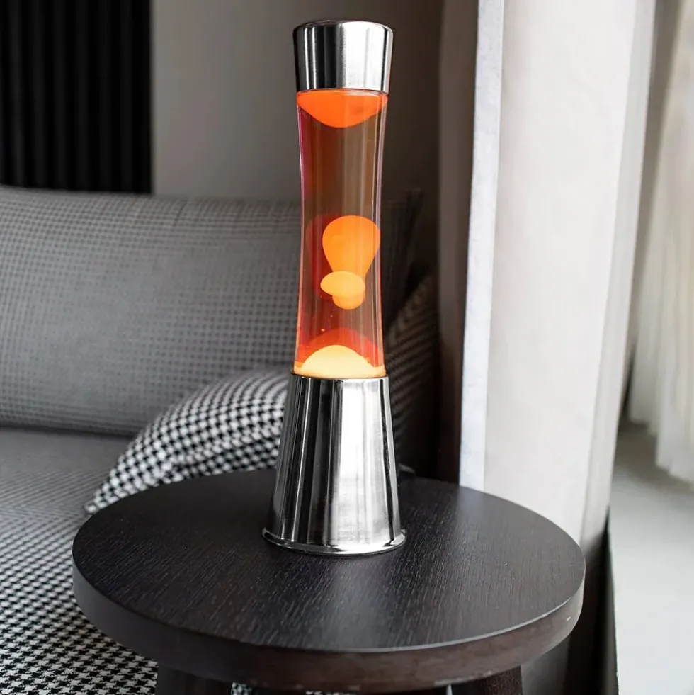 Lava Lamp with Chrome Base, Orange Liquid, and Orange Lava