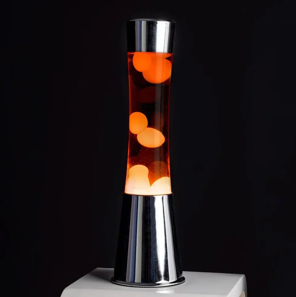 Lava Lamp with Chrome Base, Orange Liquid, and Orange Lava
