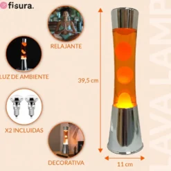 Lava Lamp with Chrome Base, Orange Liquid, and Orange Lava