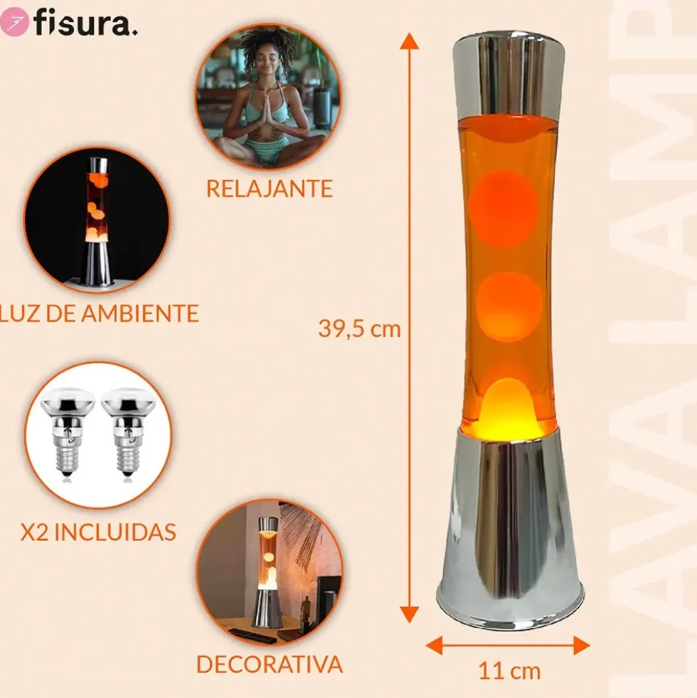 Lava Lamp with Chrome Base, Orange Liquid, and Orange Lava