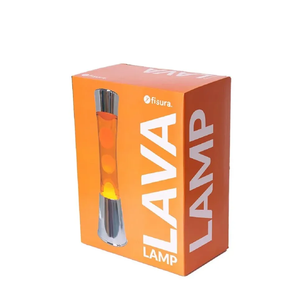 Lava Lamp with Chrome Base, Orange Liquid, and Orange Lava