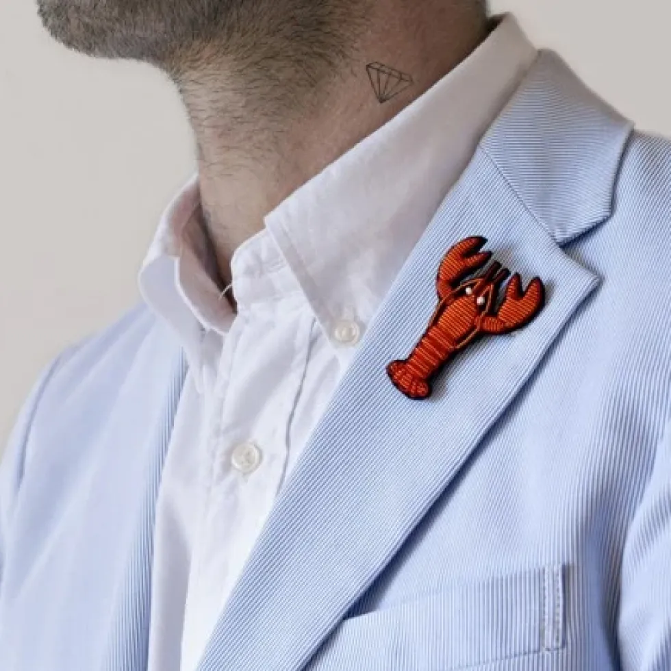 Orange Lobster Hand-embroidered Brooch