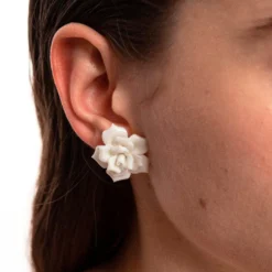 Rose Earrings White