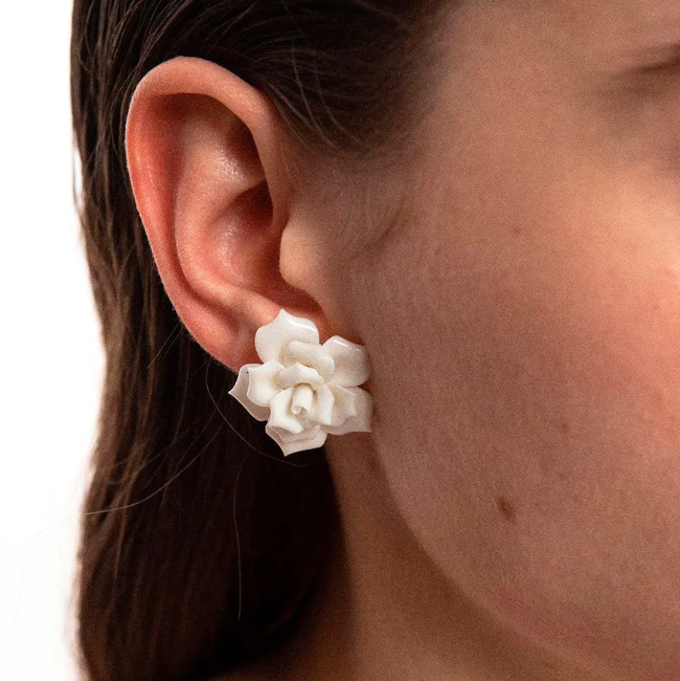 Rose Earrings White