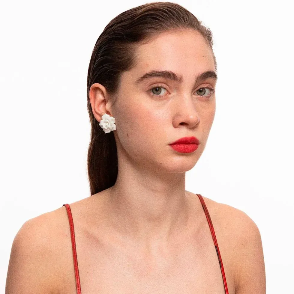 Rose Earrings White