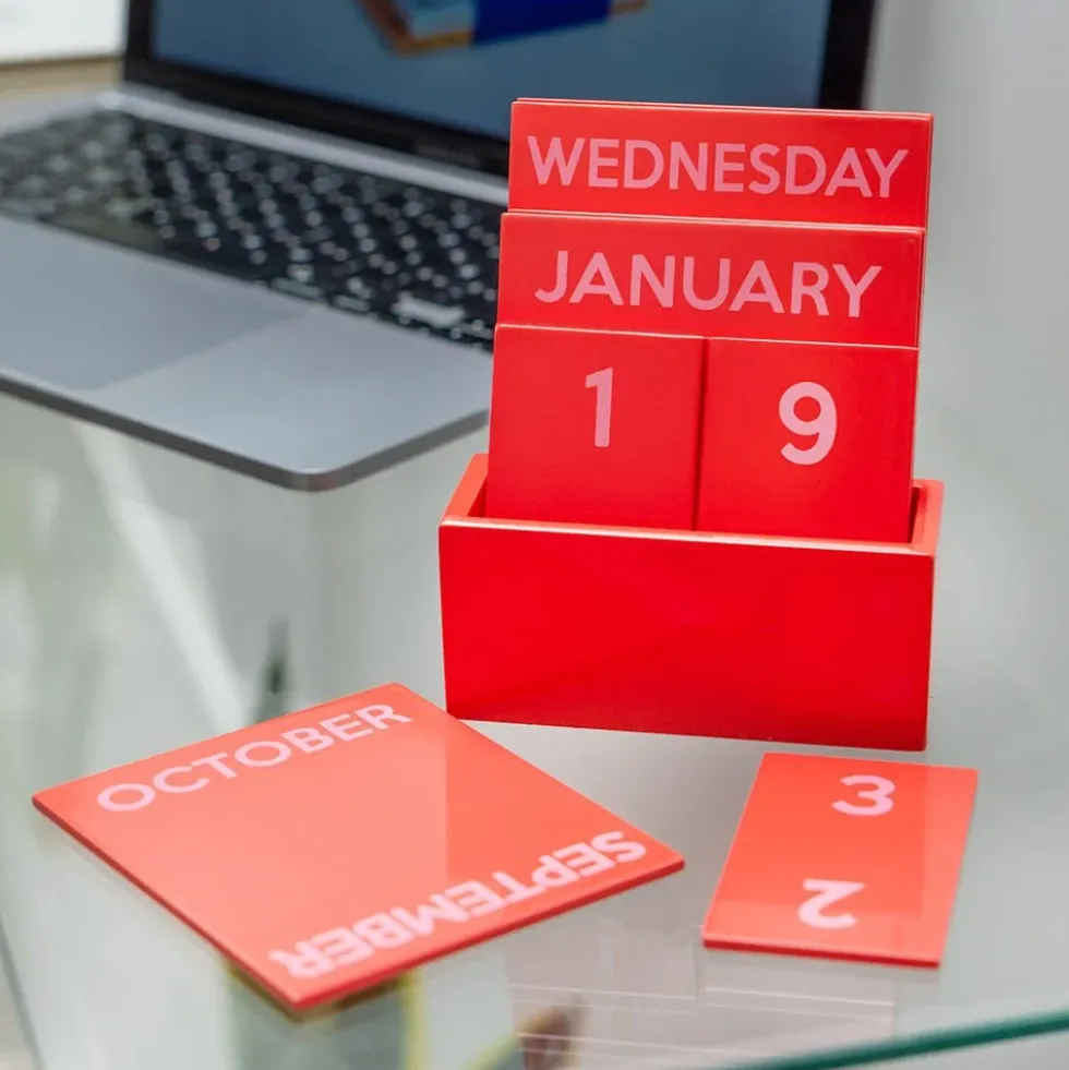 Small Full Color Glossy Red Perpetual Calendar