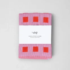 Squares Lilac Warm Red Cotton Tea Towel
