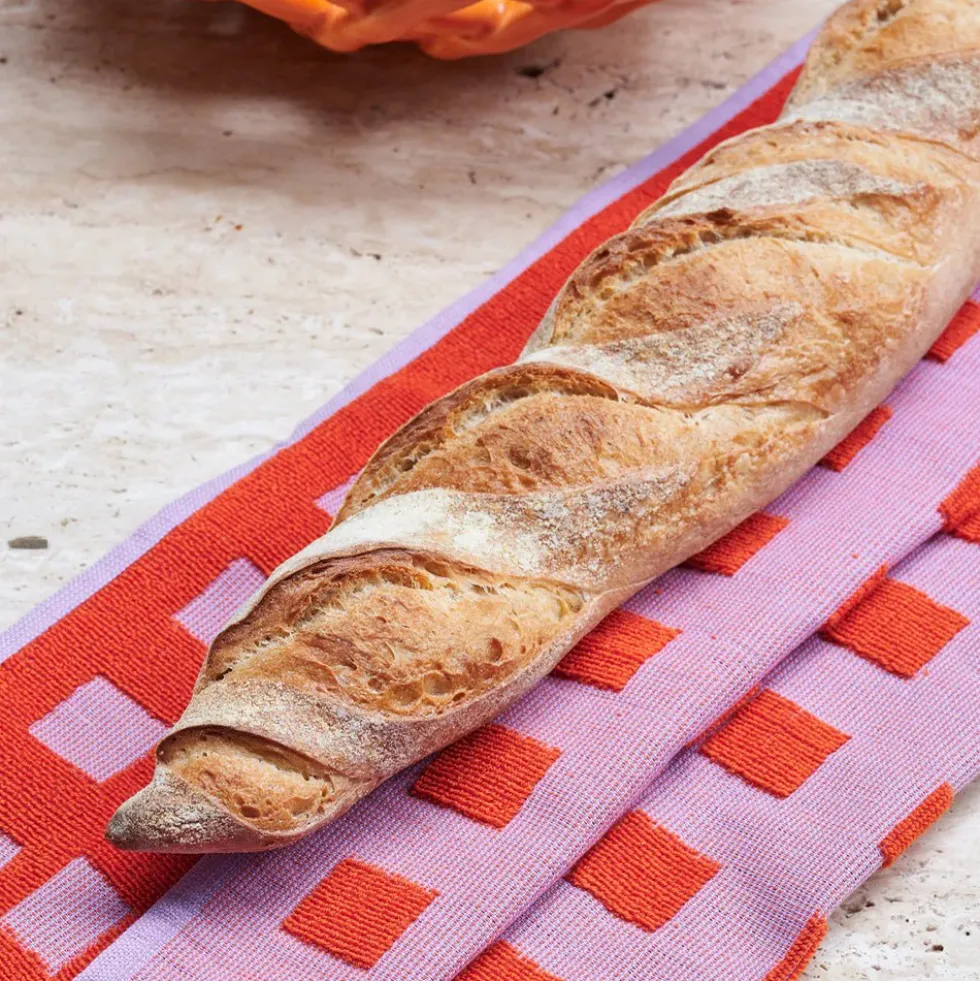 Squares Lilac Warm Red Cotton Tea Towel