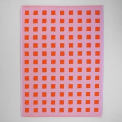Squares Lilac Warm Red Cotton Tea Towel