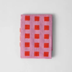 Squares Lilac Warm Red Cotton Tea Towel