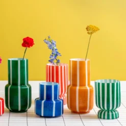 Vase Rayado Retro High Mango Yellow