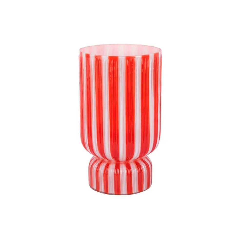 Vase Rayado Retro Large Bright Scarlet Red