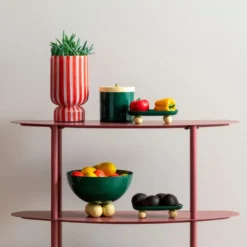 Vase Rayado Retro Large Bright Scarlet Red