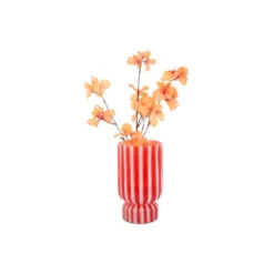 Vase Rayado Retro Large Bright Scarlet Red