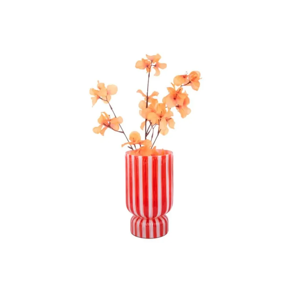 Vase Rayado Retro Large Bright Scarlet Red