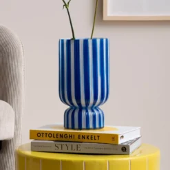 Vase Rayado Retro Large Cobalt Blue
