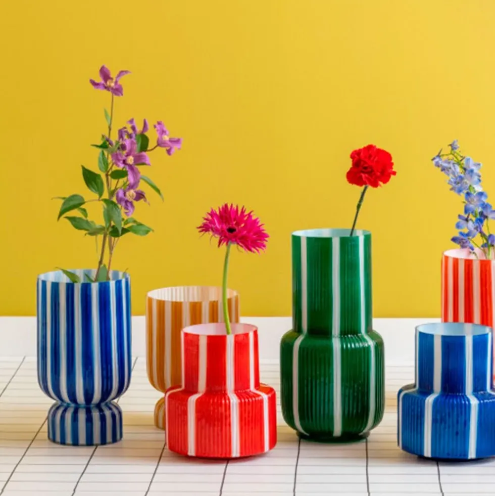 Vase Rayado Retro Large Cobalt Blue