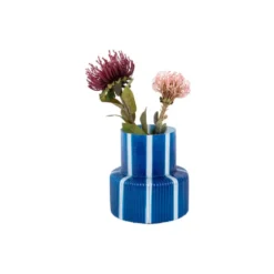 Vase Rayado Retro Wide Cobalt Blue